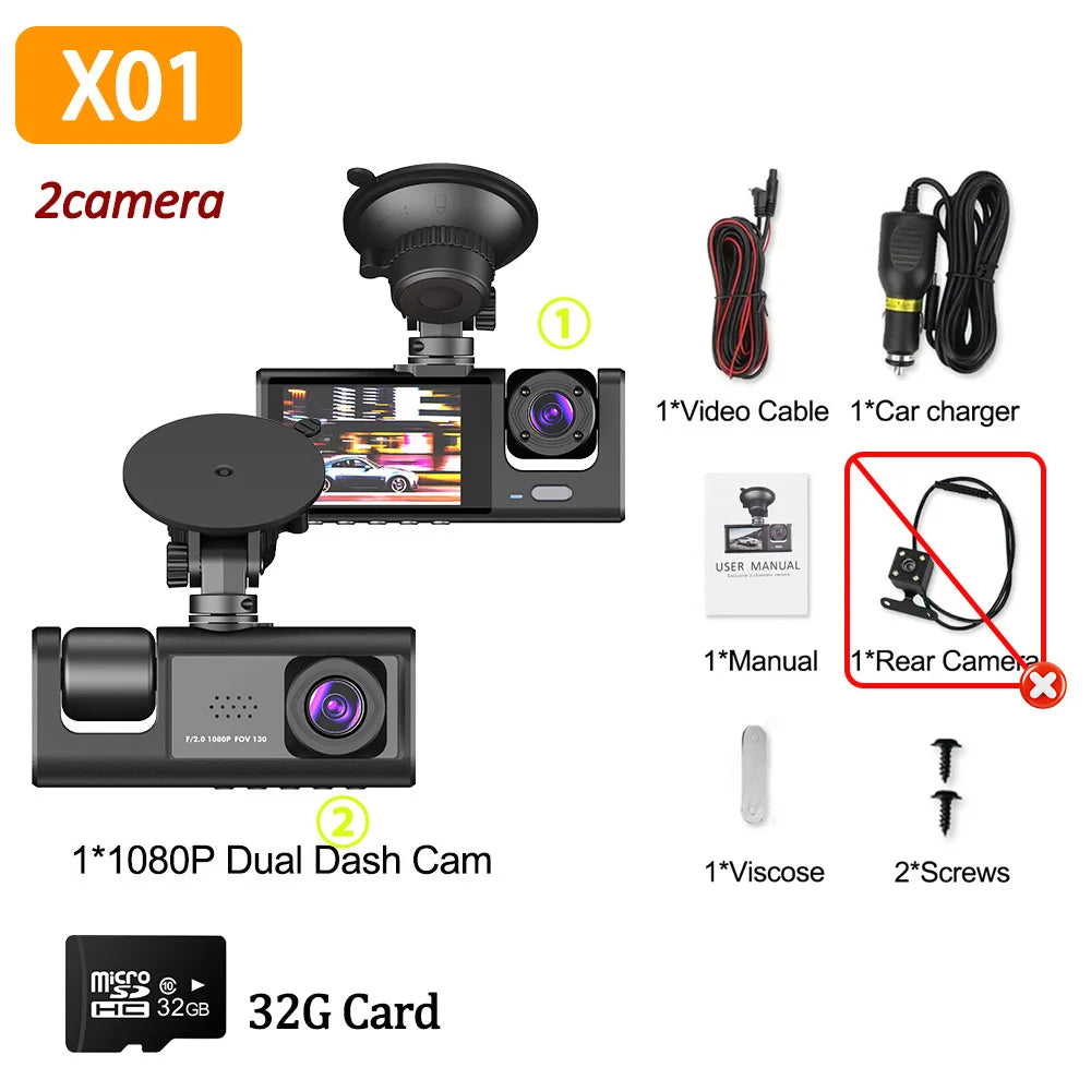 1080P Car Dvr 2/3 Camra Dash Cam for Cars Camera for Vehicle Recorder Video Front Optional Rear Camera  Night Vision Dashcam